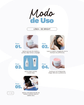 Línea Be Bright Fortalece, Revitaliza, Protege, Evita el frizz y Potencia el Brillo y Color Natural