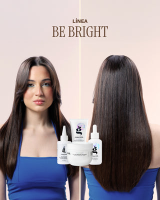 Línea Be Bright Fortalece, Revitaliza, Protege, Evita el frizz y Potencia el Brillo y Color Natural